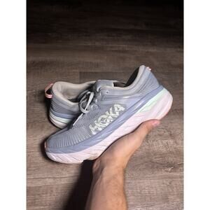 Hoka One One Bondi 7 Women's Running Shoes Gray White Size 10
